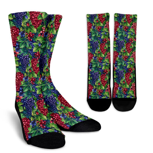 Grape Pattern Print Design GP02 Crew Socks-JORJUNE.COM
