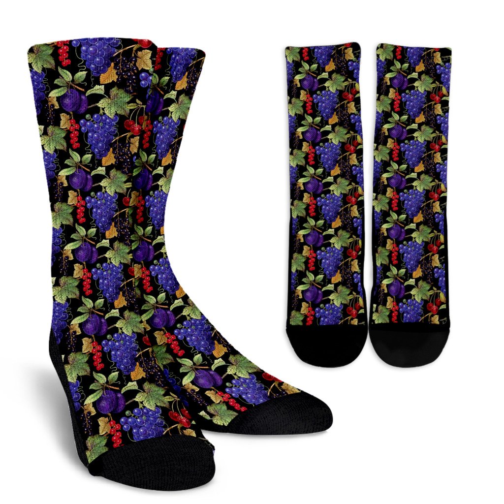 Grape Pattern Print Design GP05 Crew Socks-JORJUNE.COM