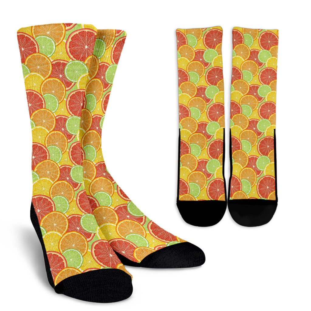 Grapefruit Pattern Print Design GF01 Crew Socks-JORJUNE.COM