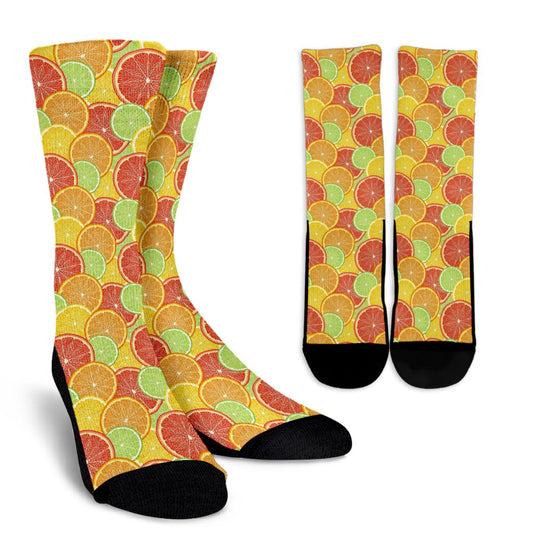 Grapefruit Pattern Print Design GF01 Crew Socks-JORJUNE.COM