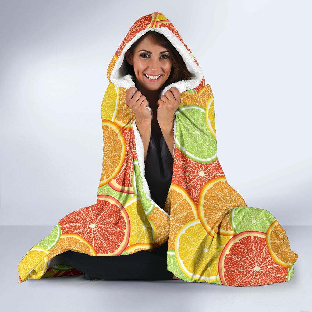 Grapefruit Pattern Print Design GF01 Hooded Blanket-JORJUNE.COM