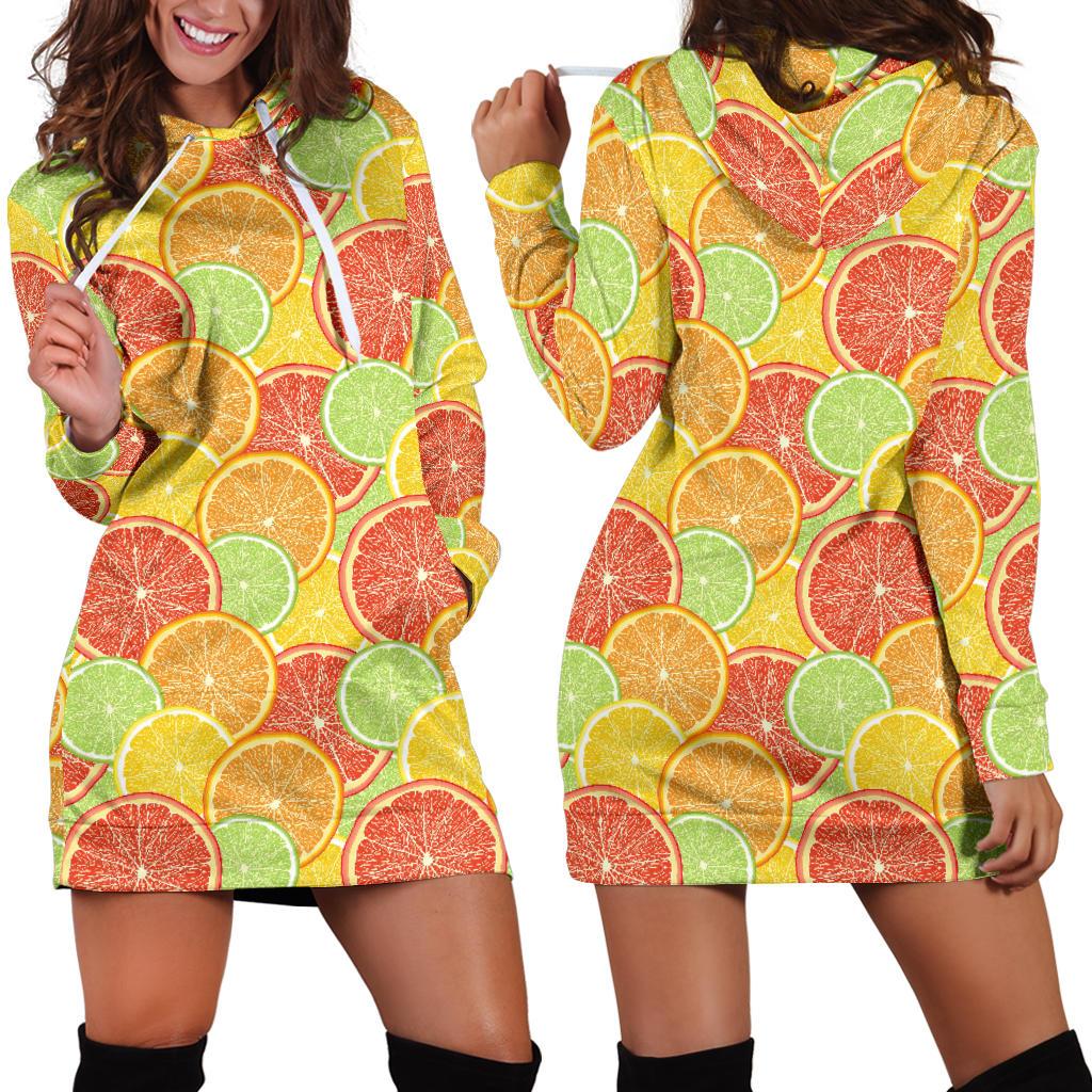 Grapefruit Pattern Print Design GF01 Women Hoodie Dress