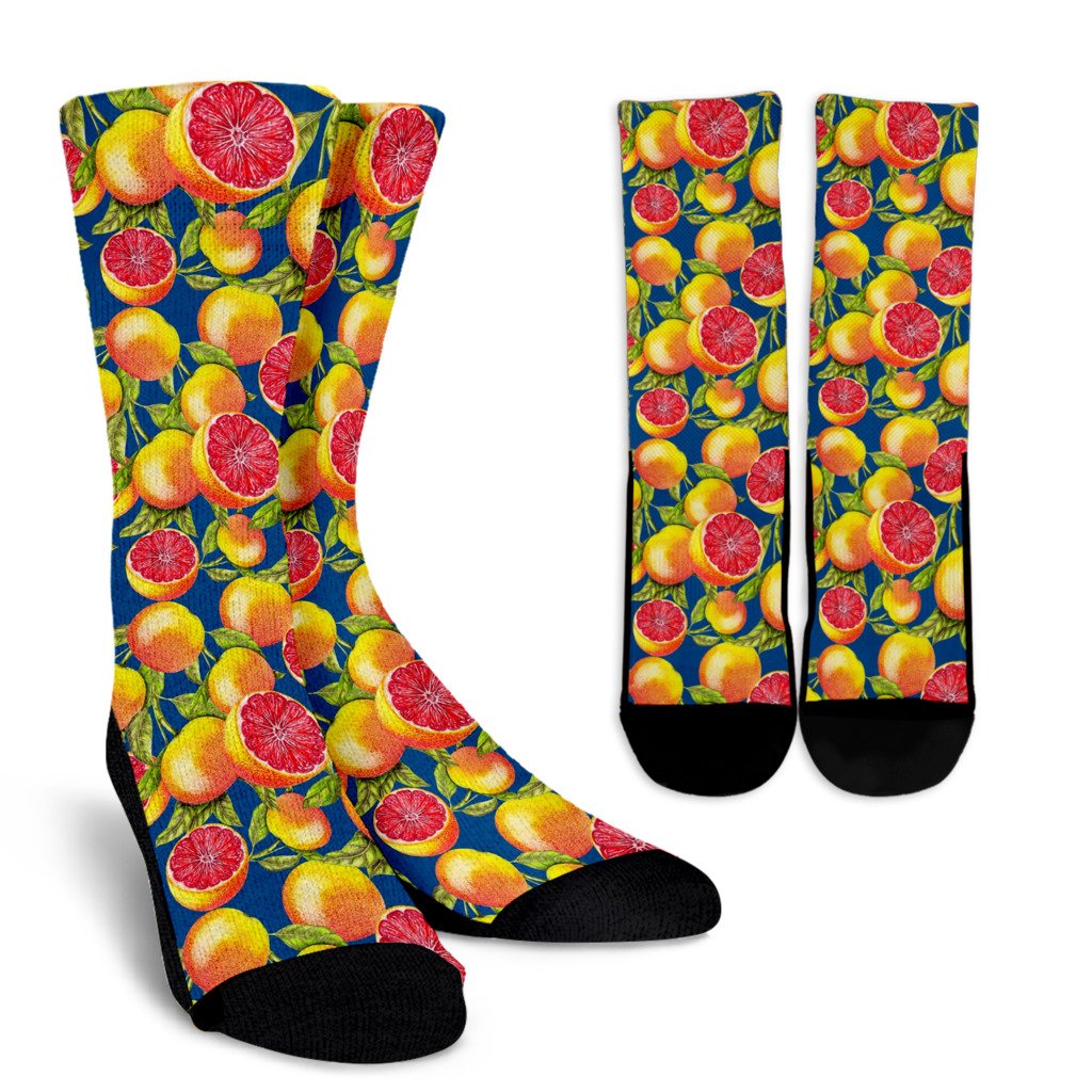Grapefruit Pattern Print Design GF04 Crew Socks-JORJUNE.COM