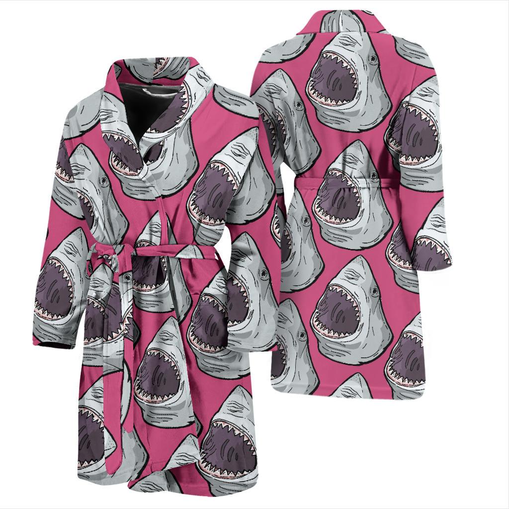 Great White Shark Pattern Print Design 01 Men Bathrobe-JORJUNE.COM