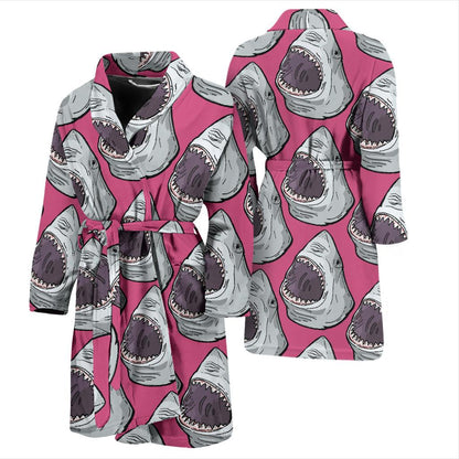 Great White Shark Pattern Print Design 01 Men Bathrobe-JORJUNE.COM