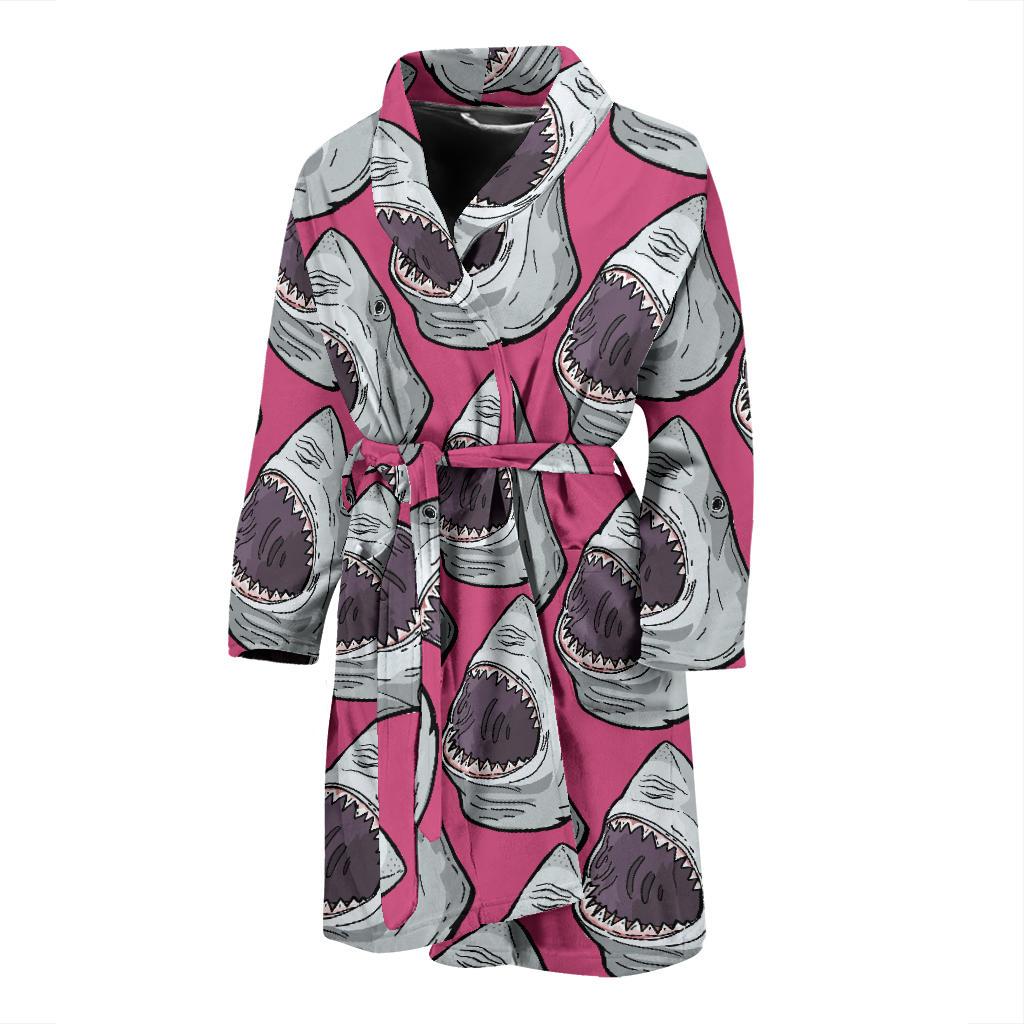 Great White Shark Pattern Print Design 01 Men Bathrobe-JORJUNE.COM