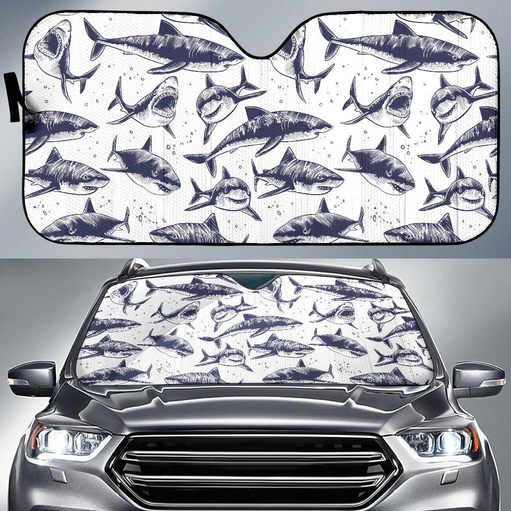Great White Shark Pattern Print Design 02 Car Sun Shade-JORJUNE.COM