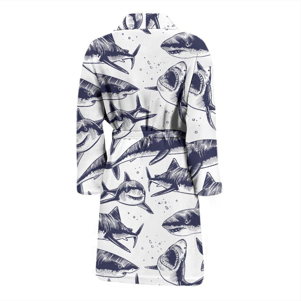 Great White Shark Pattern Print Design 02 Men Bathrobe-JORJUNE.COM