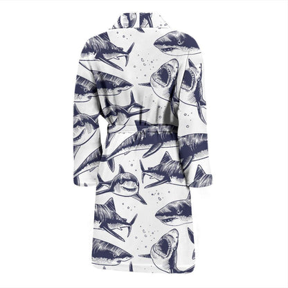 Great White Shark Pattern Print Design 02 Men Bathrobe-JORJUNE.COM