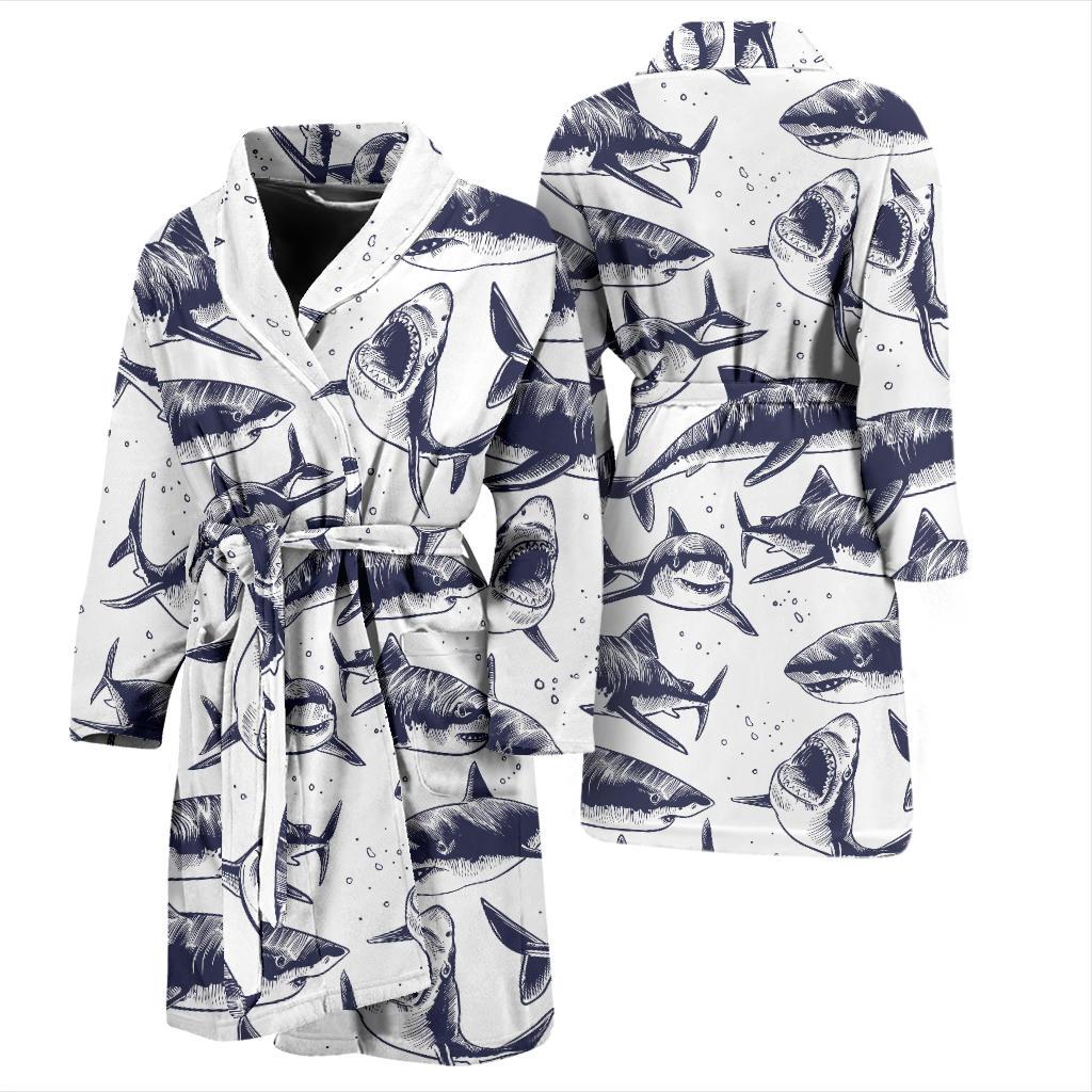 Great White Shark Pattern Print Design 02 Men Bathrobe-JORJUNE.COM