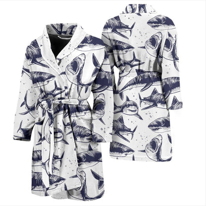 Great White Shark Pattern Print Design 02 Men Bathrobe-JORJUNE.COM