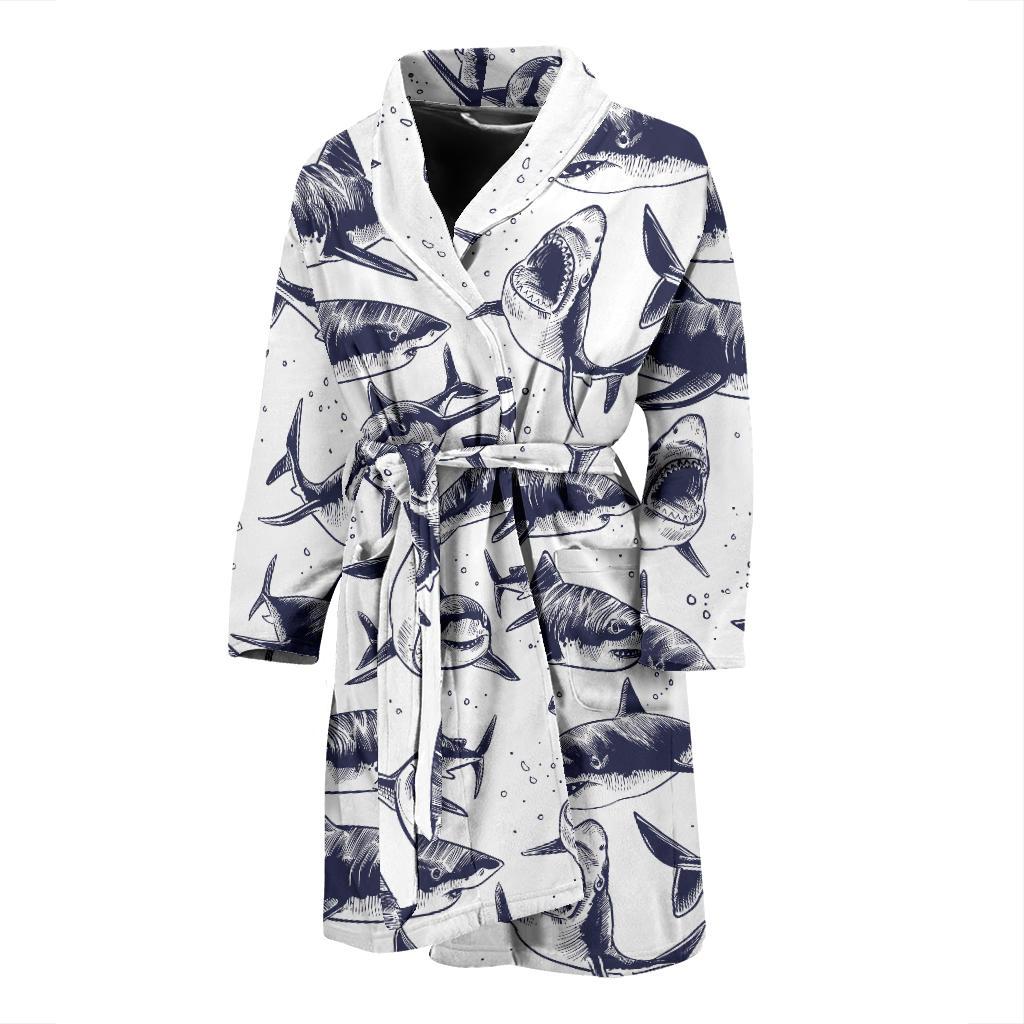 Great White Shark Pattern Print Design 02 Men Bathrobe-JORJUNE.COM