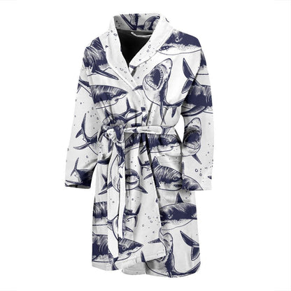Great White Shark Pattern Print Design 02 Men Bathrobe-JORJUNE.COM