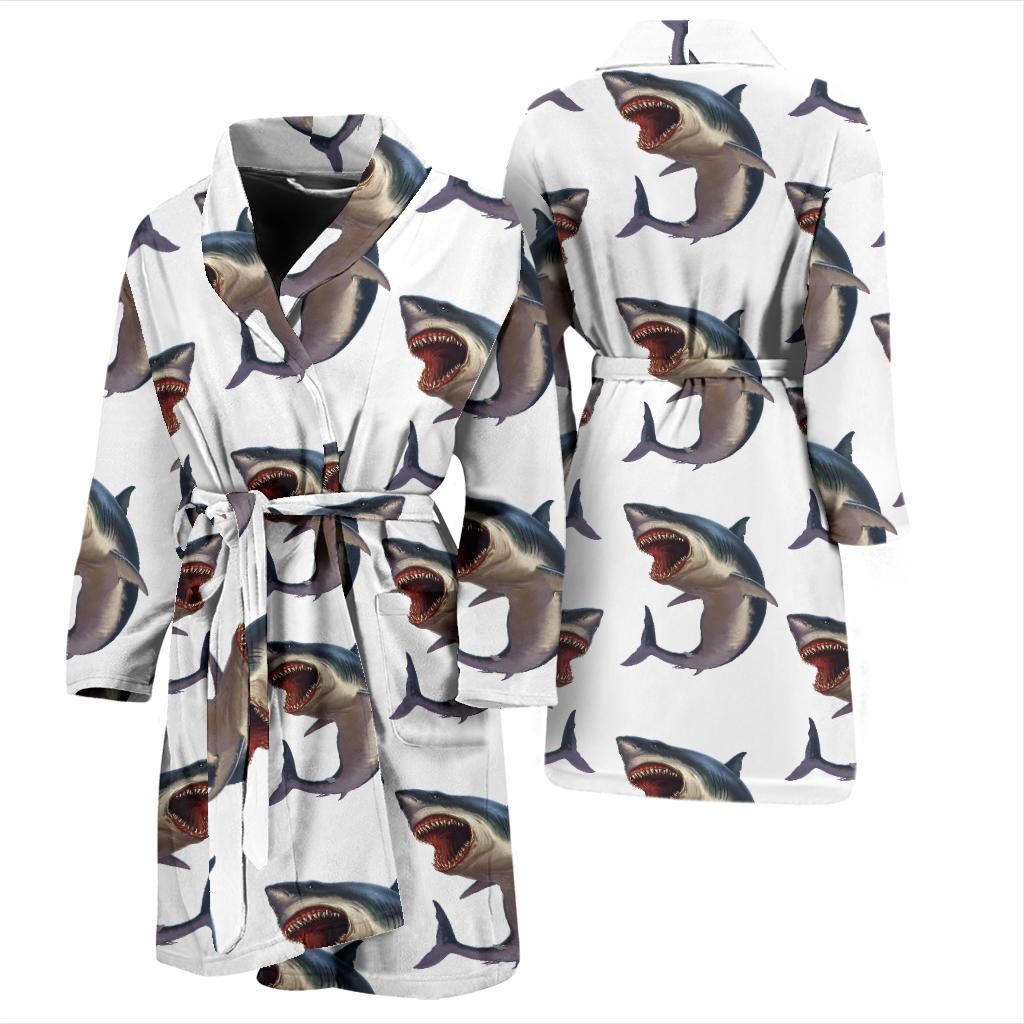Great White Shark Pattern Print Design 03 Men Bathrobe-JORJUNE.COM