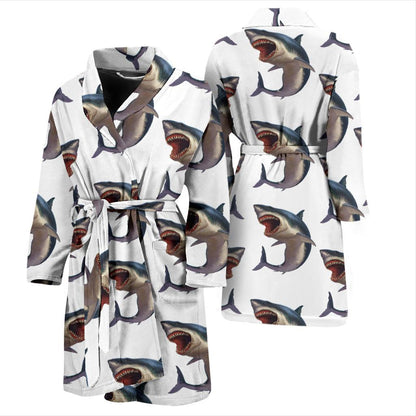 Great White Shark Pattern Print Design 03 Men Bathrobe-JORJUNE.COM