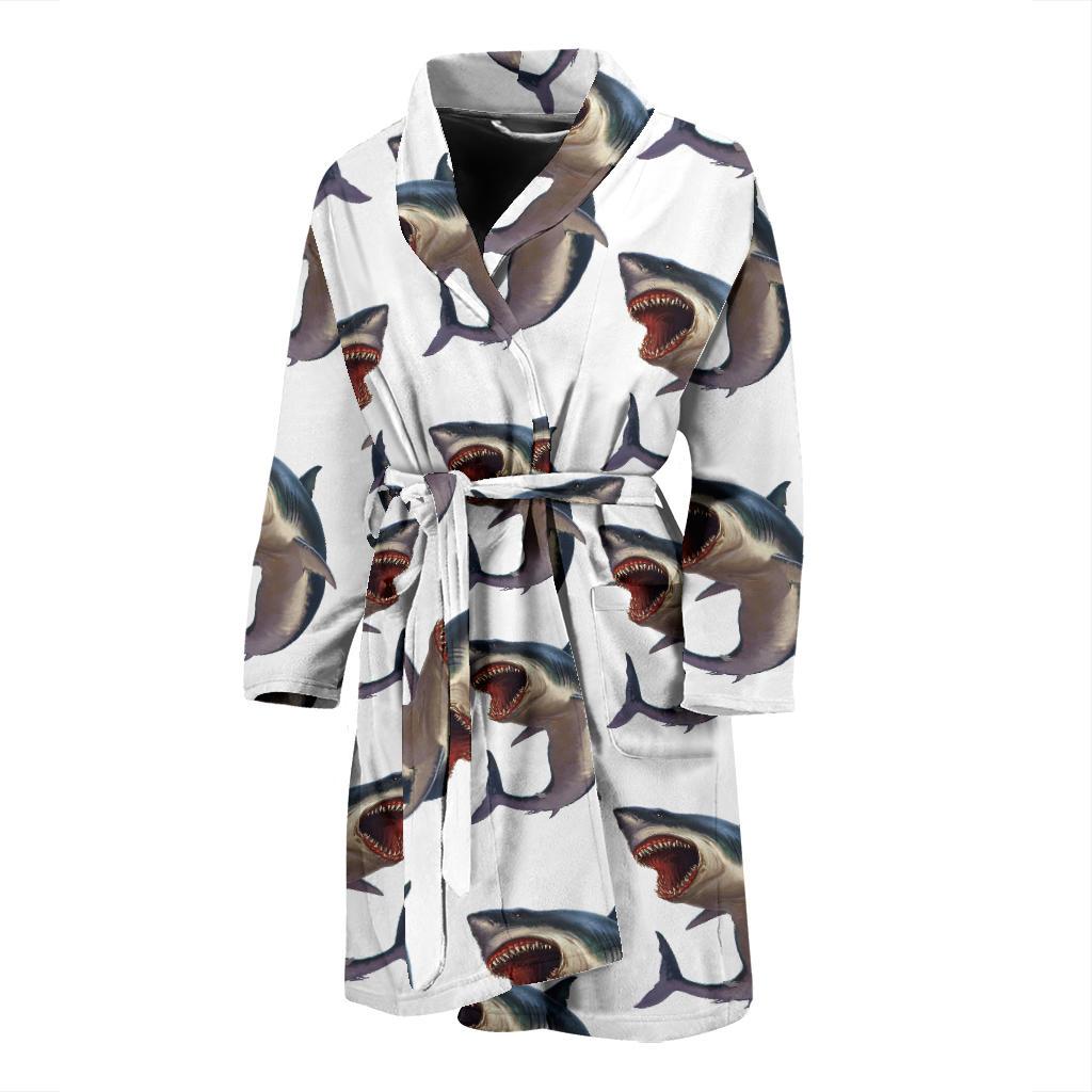 Great White Shark Pattern Print Design 03 Men Bathrobe-JORJUNE.COM