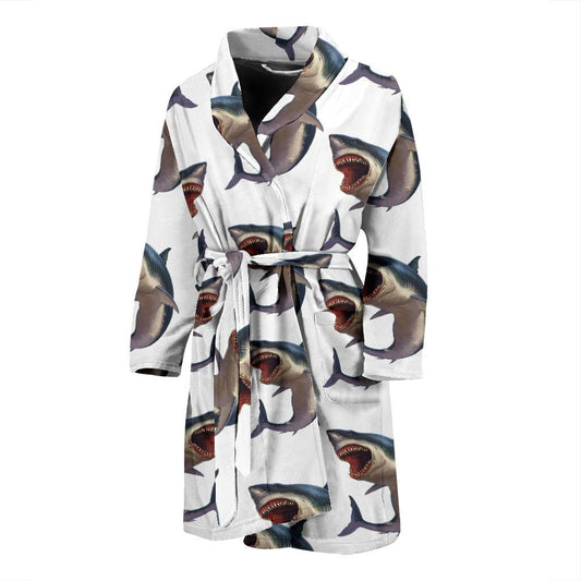 Great White Shark Pattern Print Design 03 Men Bathrobe-JORJUNE.COM