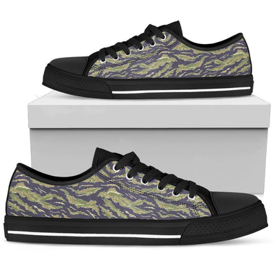 Green Camouflage Camo Women Low Top Canvas Shoes