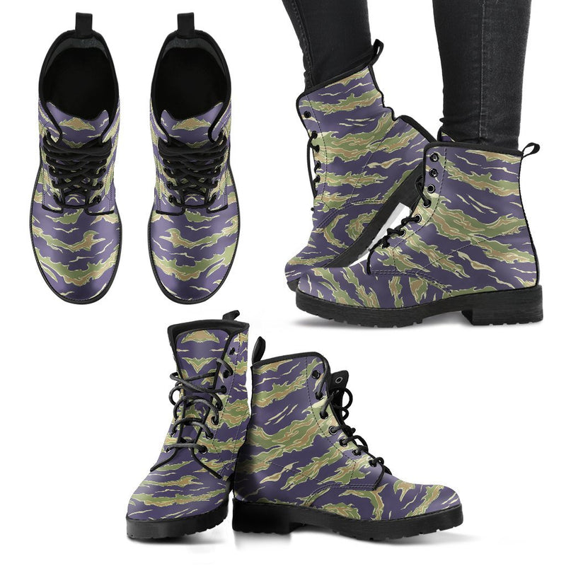 Green Camouflage Camo Women & Men Leather Boots