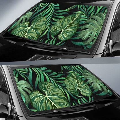 Green Fresh Tropical Palm Leaves Car Sun Shade-JorJune
