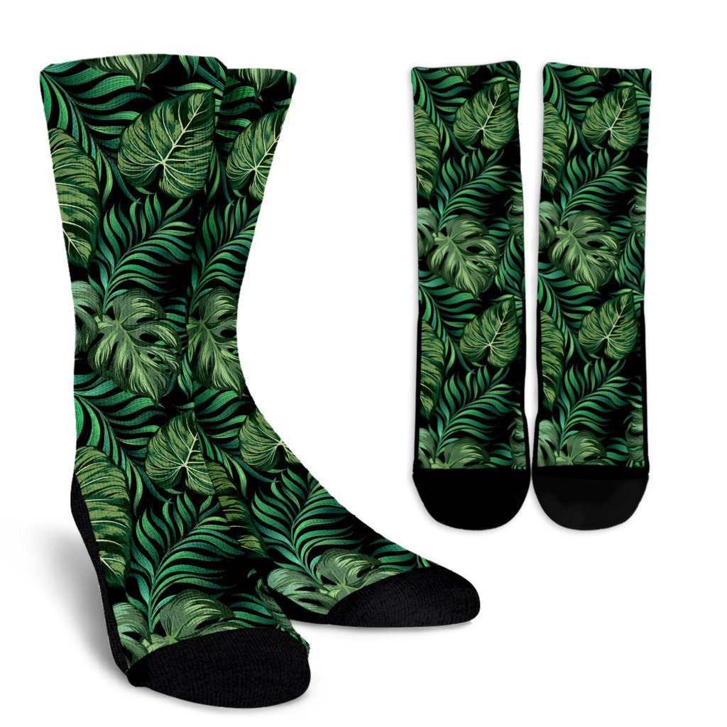 Green Fresh Tropical Palm Leaves Crew Socks