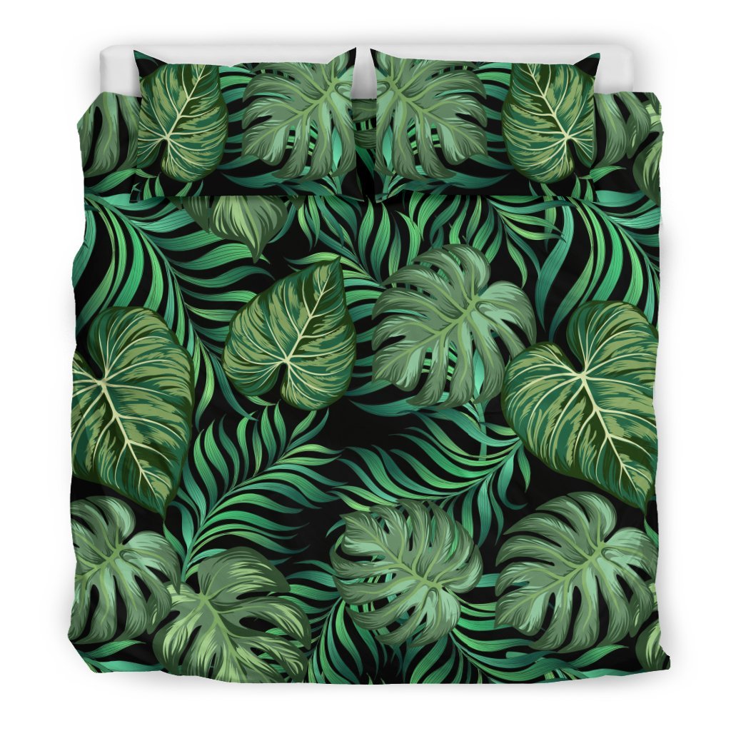 Green Fresh Tropical Palm Leaves Duvet Cover Bedding Set
