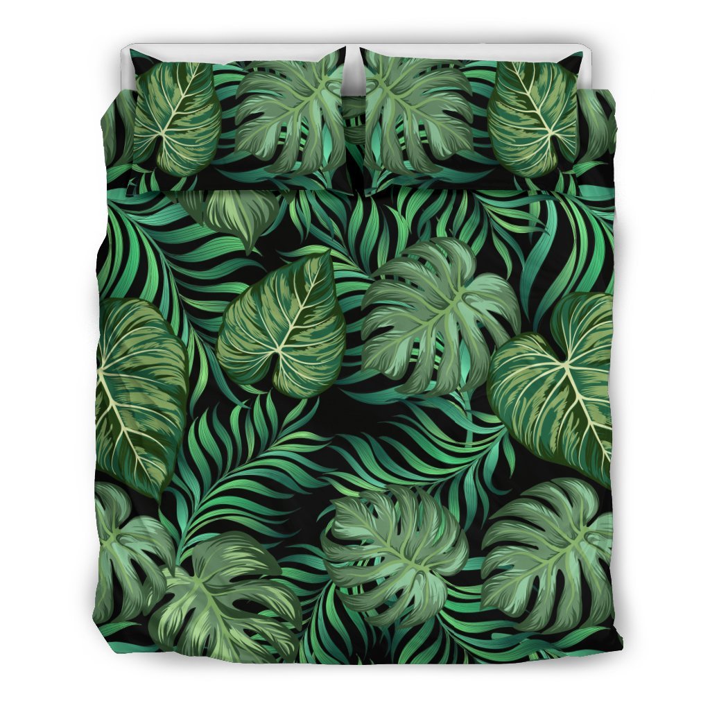 Green Fresh Tropical Palm Leaves Duvet Cover Bedding Set