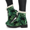 Green Fresh Tropical Palm Leaves Faux Fur Leather Boots