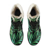 Green Fresh Tropical Palm Leaves Faux Fur Leather Boots