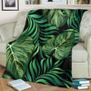 Green Fresh Tropical Palm Leaves Fleece Blanket