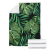 Green Fresh Tropical Palm Leaves Fleece Blanket