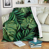 Green Fresh Tropical Palm Leaves Fleece Blanket