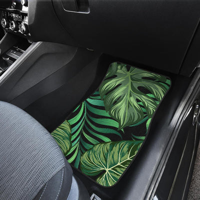 Green Fresh Tropical Palm Leaves Front and Back Car Floor Mats