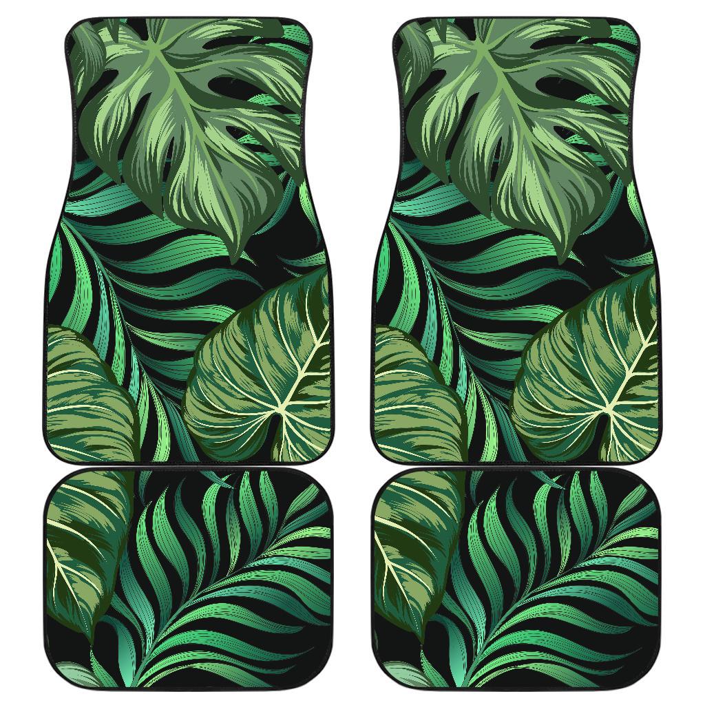 Green Fresh Tropical Palm Leaves Front and Back Car Floor Mats