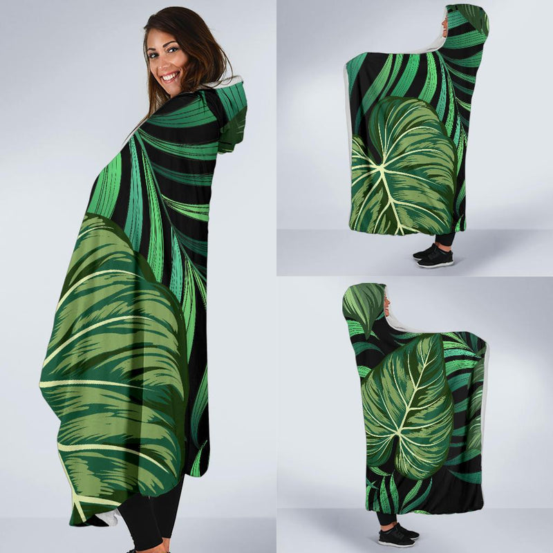 Green Fresh Tropical Palm Leaves Hooded Blanket-JORJUNE.COM