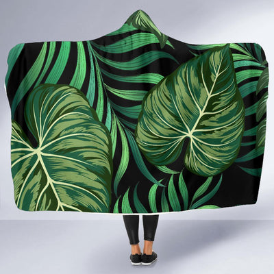 Green Fresh Tropical Palm Leaves Hooded Blanket-JORJUNE.COM