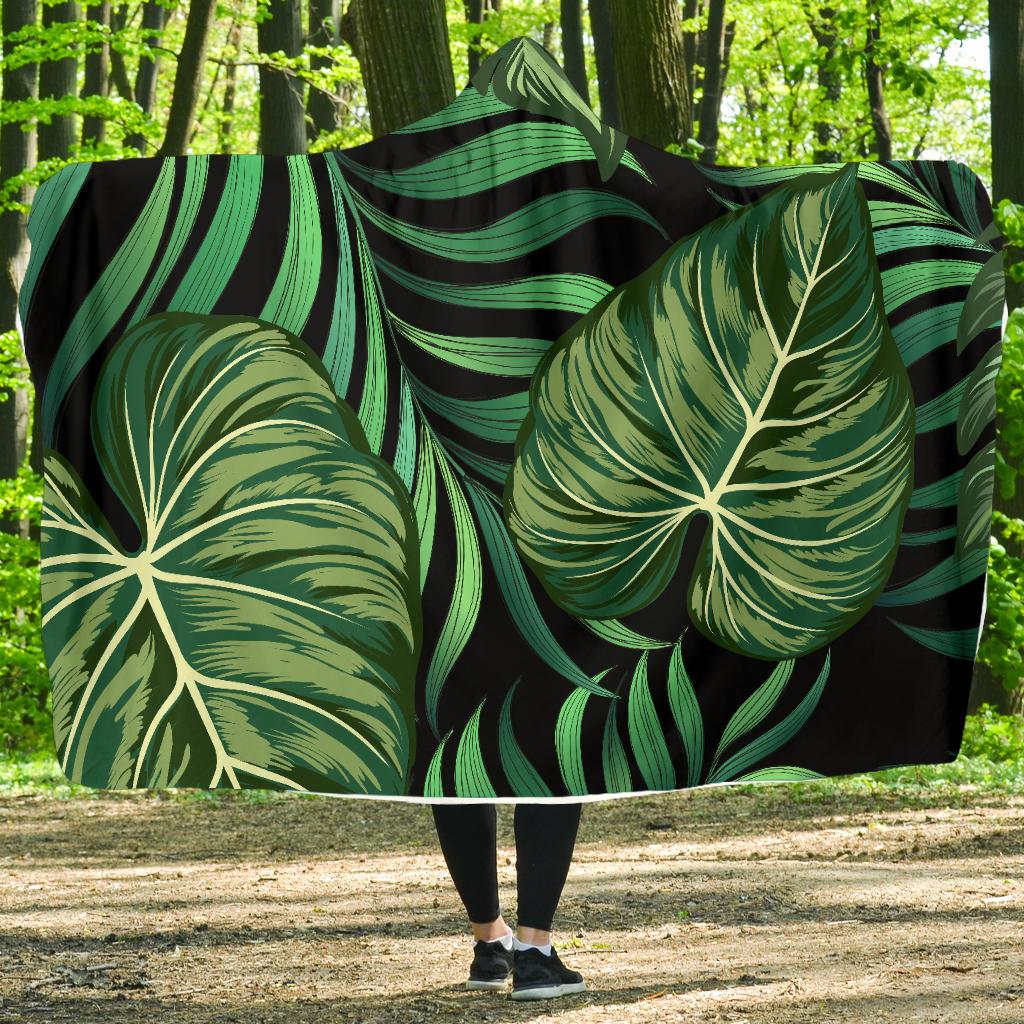 Green Fresh Tropical Palm Leaves Hooded Blanket-JORJUNE.COM