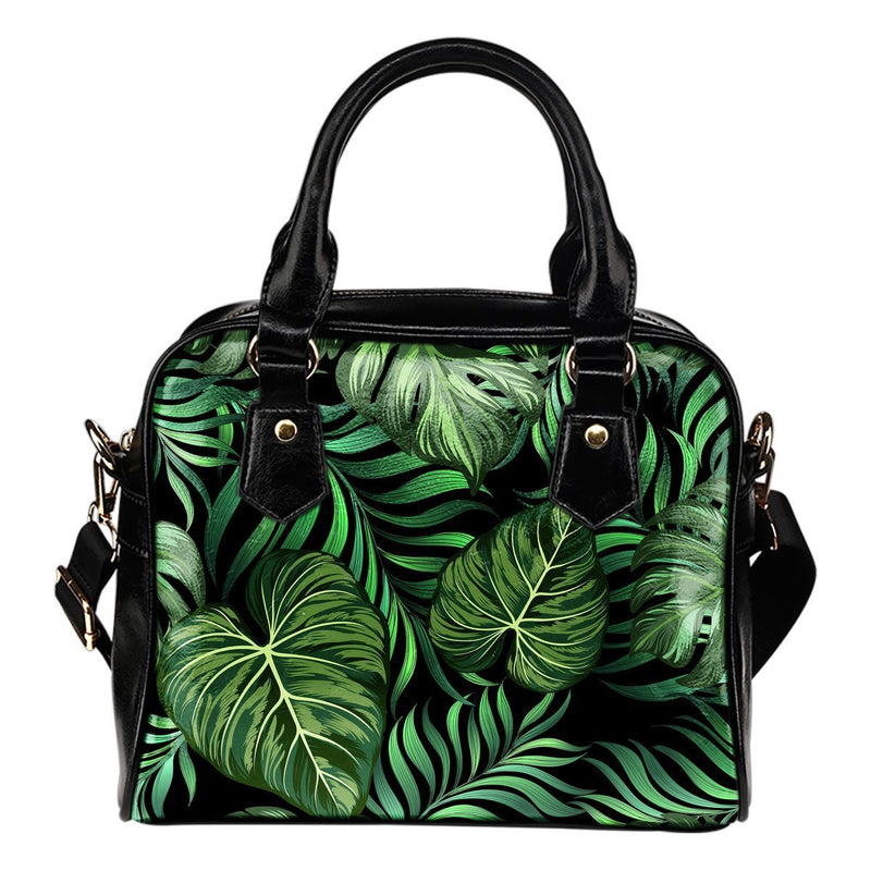 Green Fresh Tropical Palm Leaves Leather Shoulder Handbag