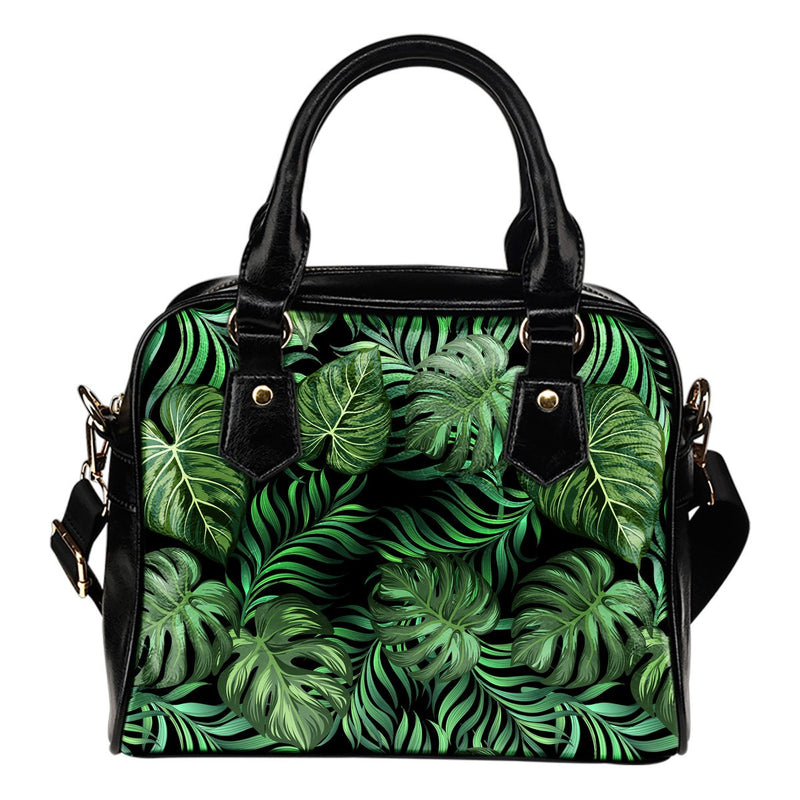 Green Fresh Tropical Palm Leaves Leather Shoulder Handbag