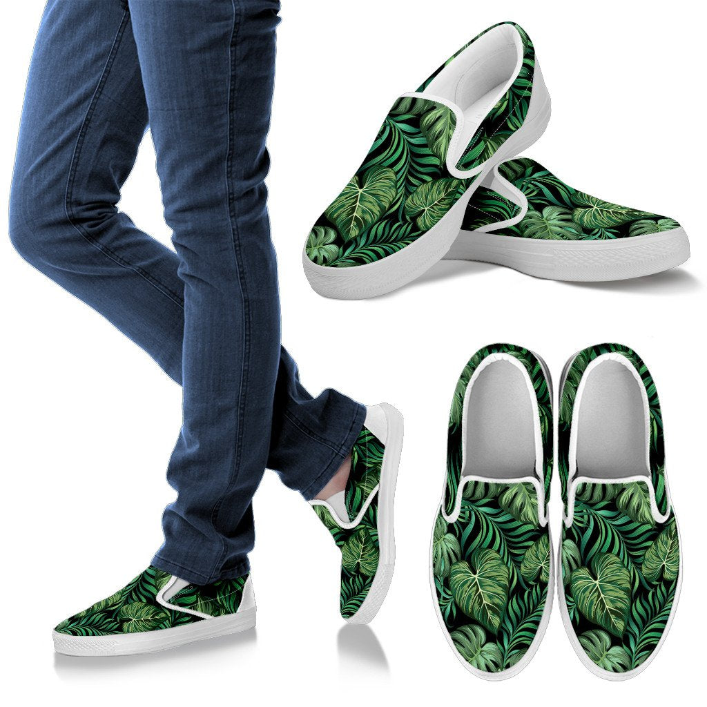 Green Fresh Tropical Palm Leaves Men Canvas Slip On Shoes