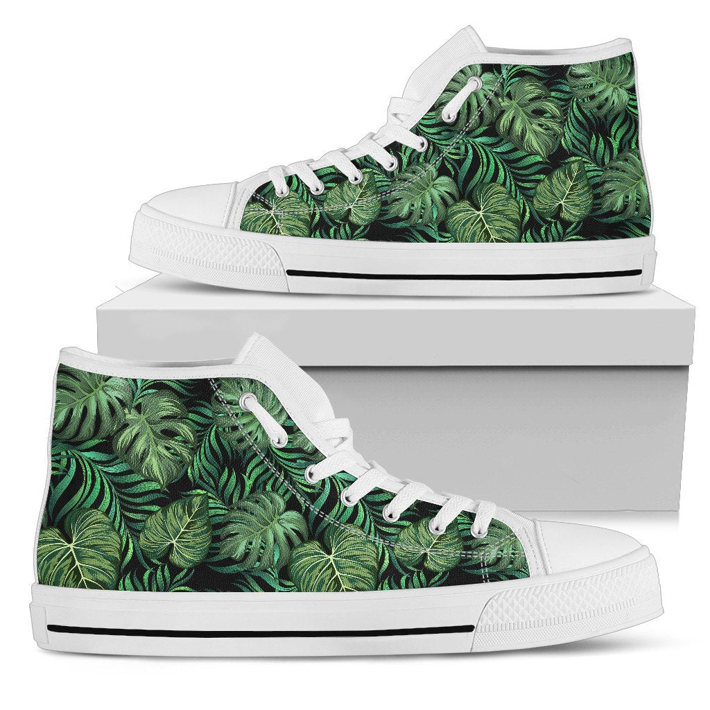 Green Fresh Tropical Palm Leaves Men High Top Canvas Shoes