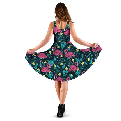 Green Fresh Tropical Palm Leaves Sleeveless Mini Dress