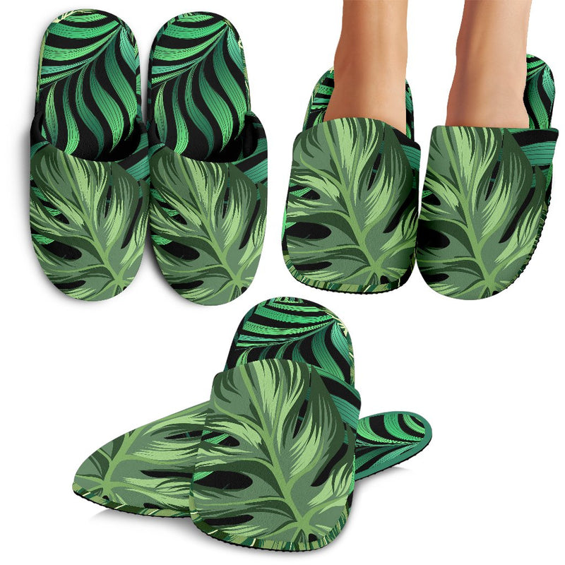 Green Fresh Tropical Palm Leaves Slippers