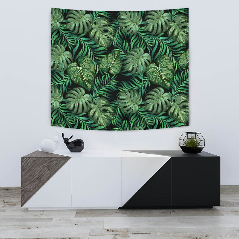 Green Fresh Tropical Palm Leaves Wall Tapestry