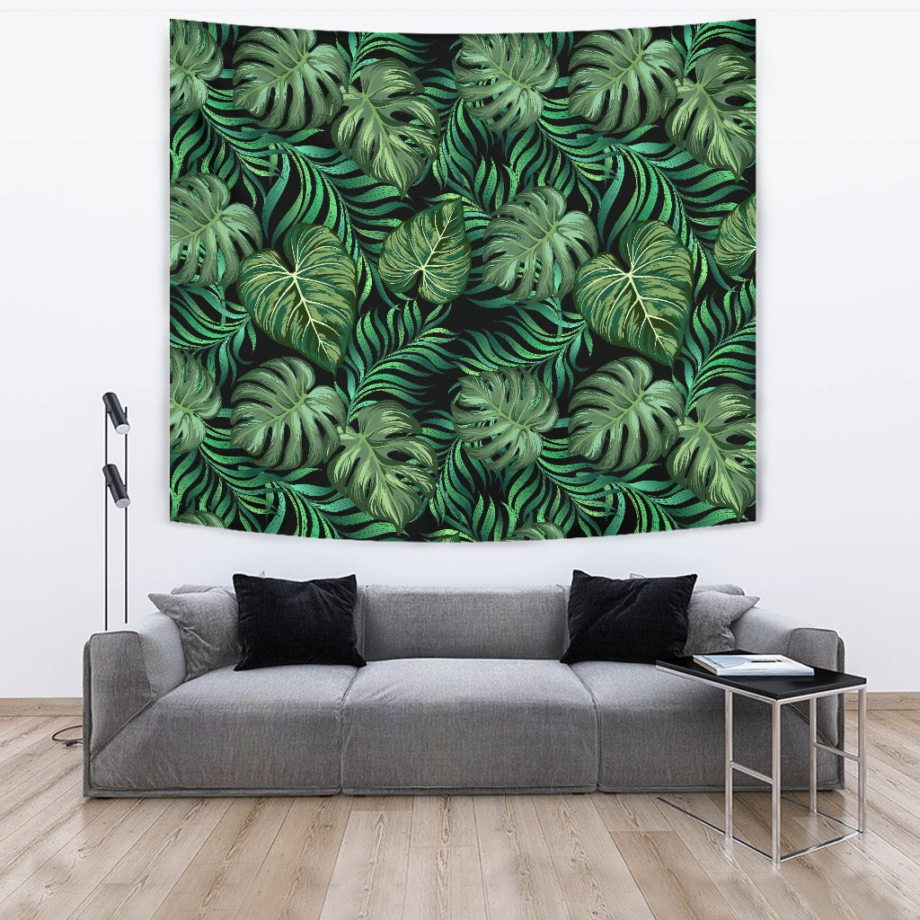Green Fresh Tropical Palm Leaves Wall Tapestry