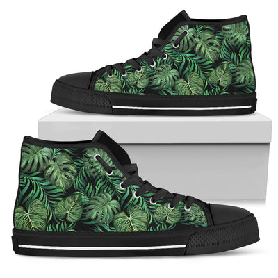 Green Fresh Tropical Palm Leaves Women High Top Canvas Shoes