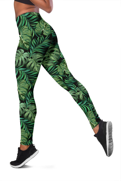 Green Fresh Tropical Palm Leaves Women Leggings