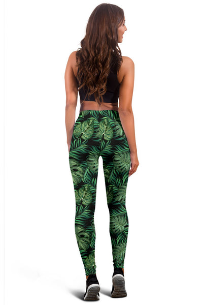 Green Fresh Tropical Palm Leaves Women Leggings