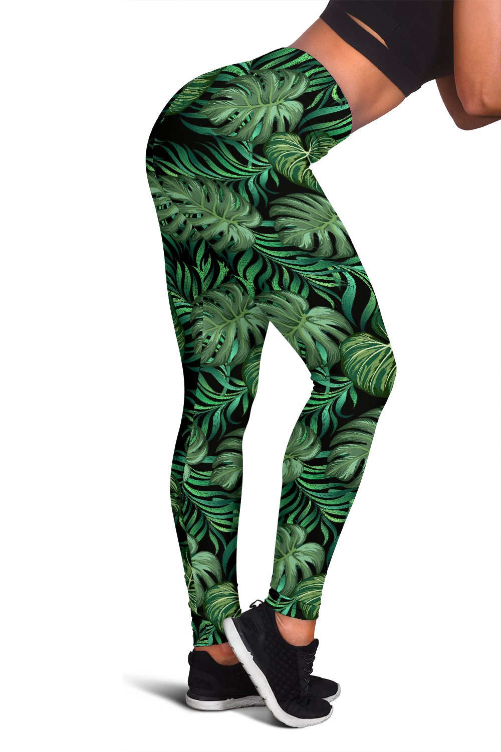 Green Fresh Tropical Palm Leaves Women Leggings