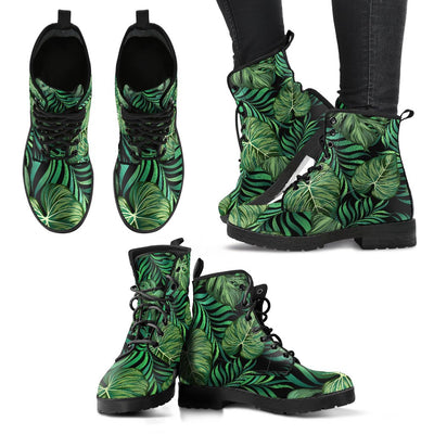 Green Fresh Tropical Palm Leaves Women & Men Leather Boots